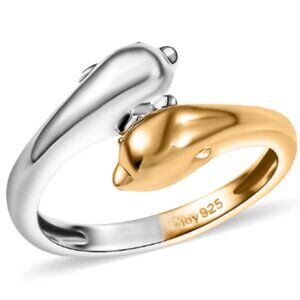 Dolphin Twin Spirits Ring in 18K Vermeil YG and Rhodium Over Sterling Silver